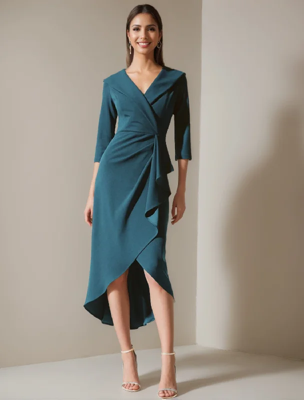 A-Line/Princess V-Neck 3/4 Sleeves Asymmetrical Mother of the Bride Dresses with Ruffle Tunics Print Colorful