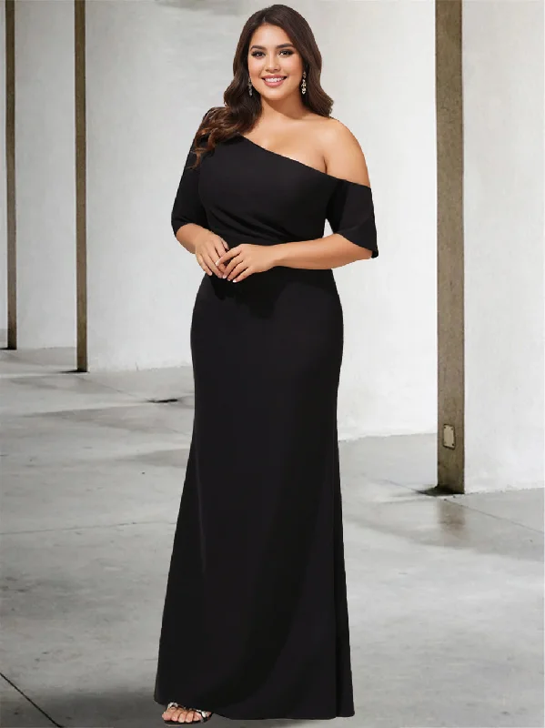A-Line/Princess One-Shoulder 3/4 Length Sleeves Pure Color Plus Size Floor-Length Mother of the Bride Dresses Tunics Brand named