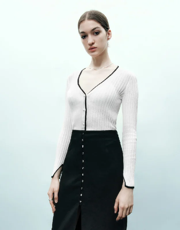 V-Neck Knitted Cardigan Beaded Cardigan Sequined Faux Fur