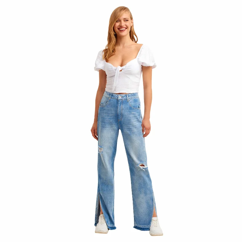 OXXO - Long Straight High Waist Denim Trousers Trousers Custom Made