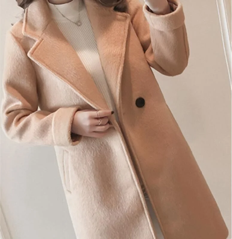 Woolen coat female  new female middle long section thick coat woolen Toggle Coat Shawl Collar Coat Notch Collar Coat