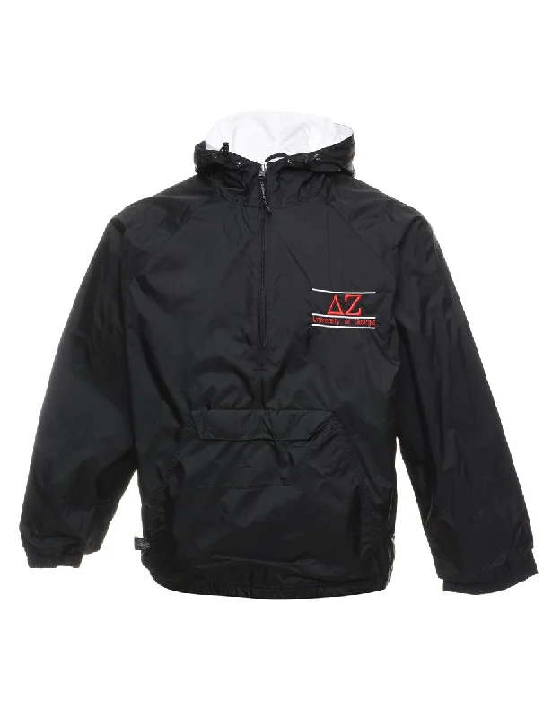 Charles River Quarter-Zip Black Embroidered Nylon Jacket - S Front Pockets Side Pockets Patch Pockets