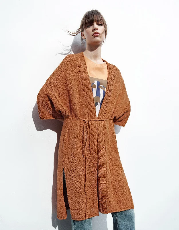 Tie Front Knitted Cardigan Elegant Classic Vintage